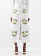Giambattista Valli - Rose-embroidered Cotton-blend Boucl Midi Skirt - Womens - Ivory Multi