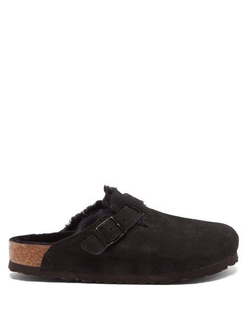 Birkenstock - Boston Shearling-lined Suede Backless Loafers - Womens - Black