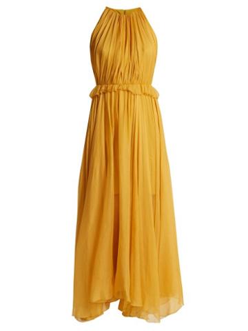 Matchesfashion.com Maria Lucia Hohan - Kamille Halterneck Silk Dress - Womens - Yellow