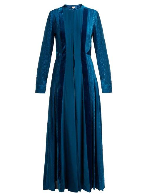 Matchesfashion.com Zeus + Dione - Justina Velvet Panel Silk Dress - Womens - Mid Blue