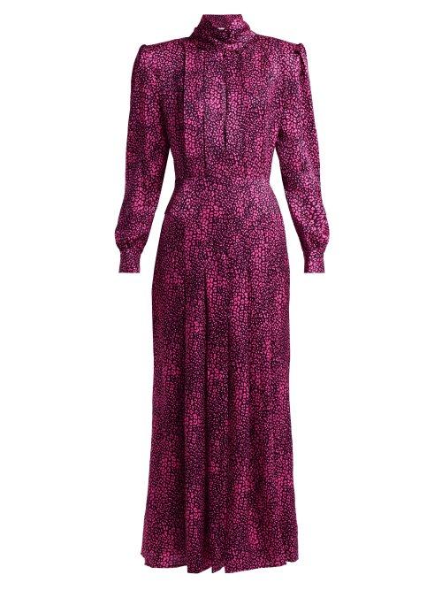 Matchesfashion.com Alessandra Rich - Leopard Print Silk Satin Dress - Womens - Pink Multi
