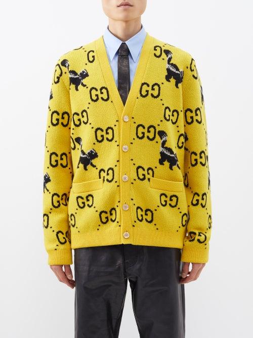 Gucci - Gg-jacquard Wool Cardigan - Mens - Yellow Multi