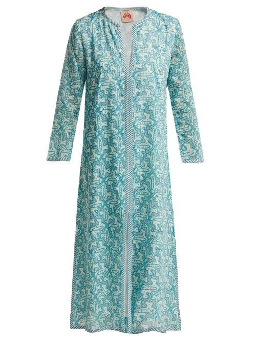 Matchesfashion.com Le Sirenuse, Positano - Vanessa Molecule Print Cotton Kaftan - Womens - Green Print