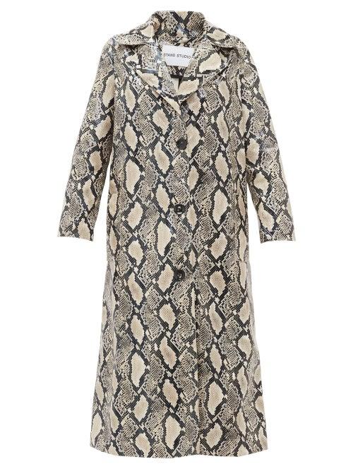 Matchesfashion.com Stand Studio - Mollie Snake-print Faux-leather Coat - Womens - Beige Print