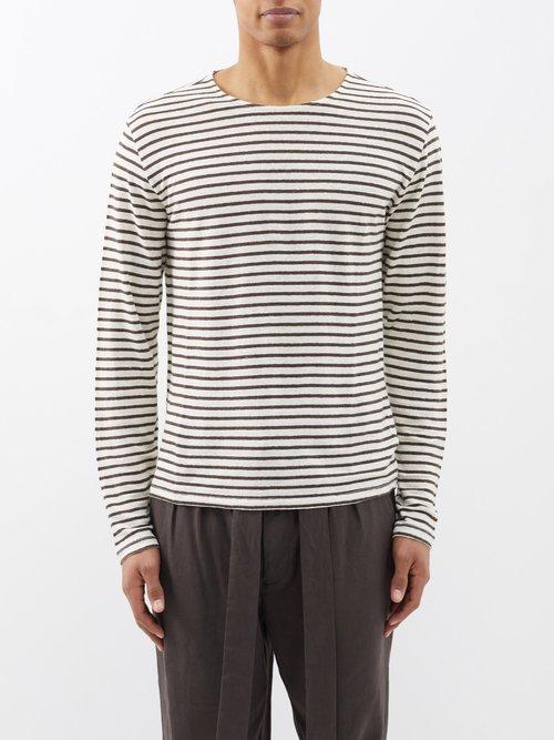 Officine Gnrale - Striped Linen-blend Jersey Long-sleeved T-shirt - Mens - Cream Stripe
