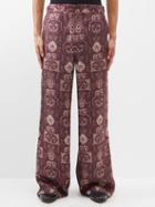 73 London - Lion-print Silk-twill Wide-leg Trousers - Mens - Red Multi