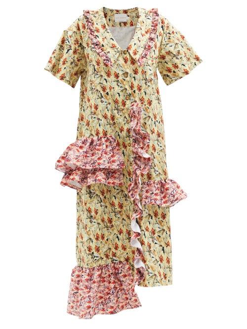 Kika Vargas - Margaret Floral-print Cotton-blend Midi Dress - Womens - Green Multi