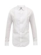 Mens Rtw Giorgio Armani - Pleated-plastron Cotton-poplin Tuxedo Shirt - Mens - White