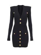 Balmain - V-neck Button-embellished Knitted Dress - Womens - Black