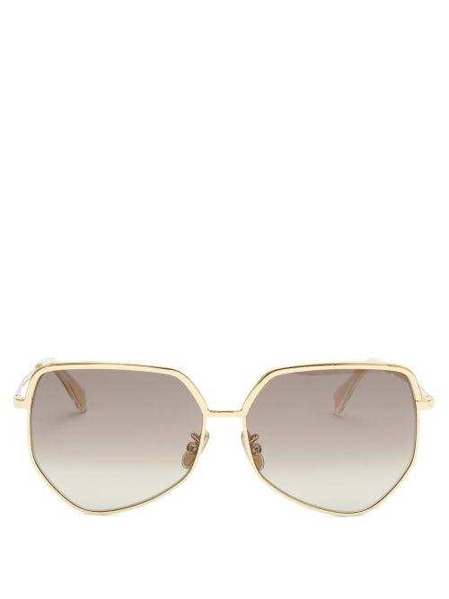 Matchesfashion.com Celine Eyewear - Hexagonal Metal Sunglasses - Womens - Gold
