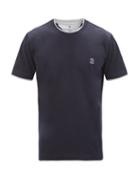 Matchesfashion.com Brunello Cucinelli - Logo-embroidered Cotton-jersey T-shirt - Mens - Navy