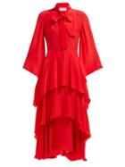 Matchesfashion.com Osman - Henra Silk Satin Tiered Midi Dress - Womens - Red