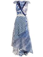 Matchesfashion.com Diane Von Furstenberg - Ava Contrast Panel Silk Wrap Dress - Womens - Blue Print