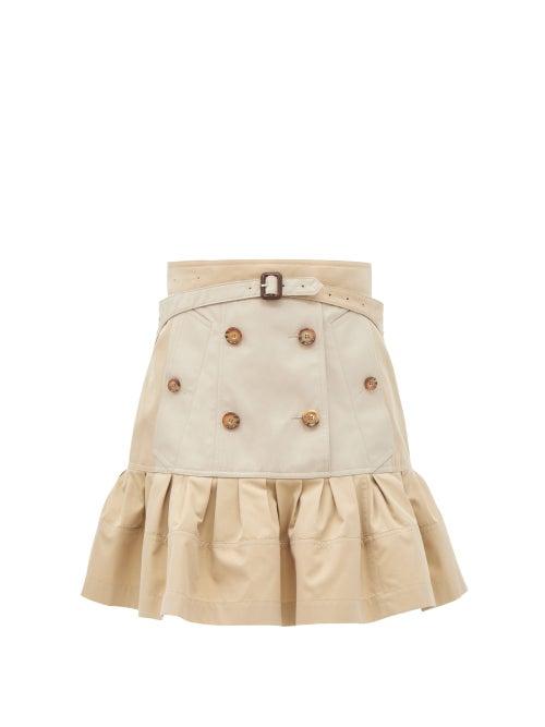 Matchesfashion.com Burberry - Suzy Peplum-hem Cotton-gabardine Mini Skirt - Womens - Beige