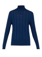 Matchesfashion.com King & Tuckfield - Ribbed Roll Neck Wool Sweater - Mens - Navy