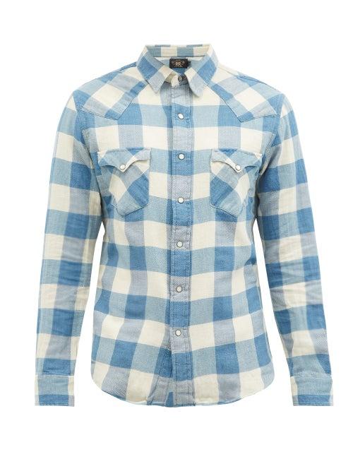 Matchesfashion.com Rrl - Buffalo-check Cotton-blend Poplin Shirt - Mens - Blue Multi