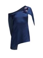 Matchesfashion.com Roland Mouret - Heartwell Draped Silk Blend Cloqu Top - Womens - Blue