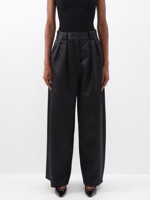 Khaite - Rico Bonded Wool-blend Satin Wide-leg Trousers - Womens - Black