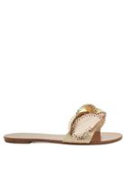 Matchesfashion.com Sophia Webster - Soleil Laser Cut Ruffle Leather Slides - Womens - Gold
