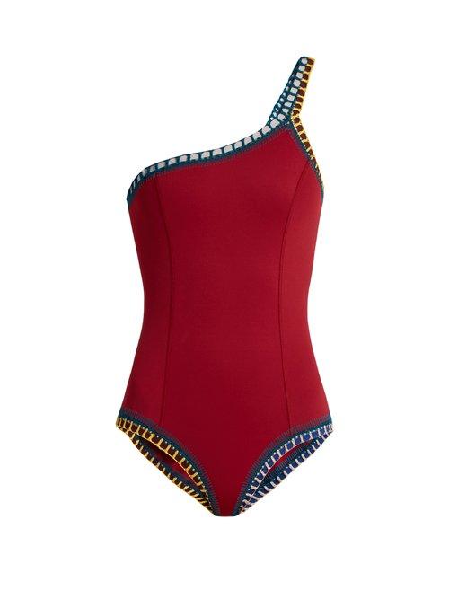 Matchesfashion.com Kiini - Soley One Shoulder Crochet Trimmed Swimsuit - Womens - Red Multi