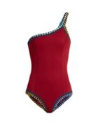 Matchesfashion.com Kiini - Soley One Shoulder Crochet Trimmed Swimsuit - Womens - Red Multi