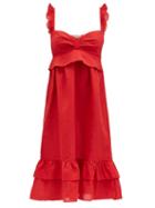Matchesfashion.com Adriana Degreas - Flounced Linen-blend Midi Dress - Womens - Red