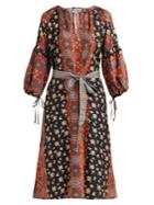 D'ascoli Misha Floral-print Balloon-sleeve Silk Dress