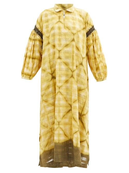 Matchesfashion.com Story Mfg. - Alea Crochet-trim Clamp-dyed Organic-cotton Dress - Womens - Green White