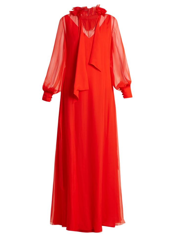 Lanvin Ruffled-collar Waist-tie Silk-mousseline Gown