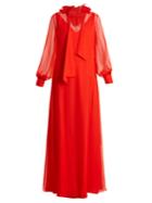 Lanvin Ruffled-collar Waist-tie Silk-mousseline Gown