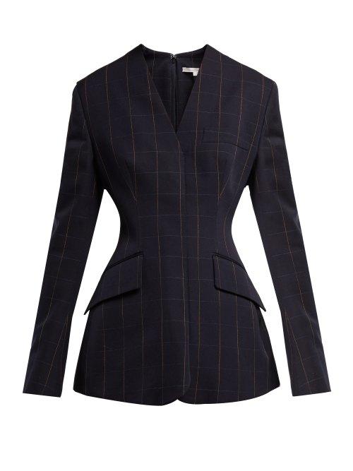 Matchesfashion.com Stella Mccartney - Audrina Windowpane Checked Wool Top - Womens - Navy