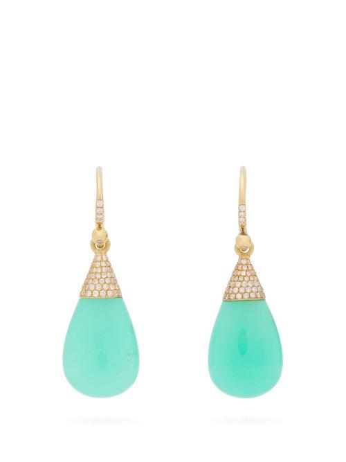 Matchesfashion.com Irene Neuwirth - Opal, Diamond & 18kt Gold Drop Earrings - Womens - Green