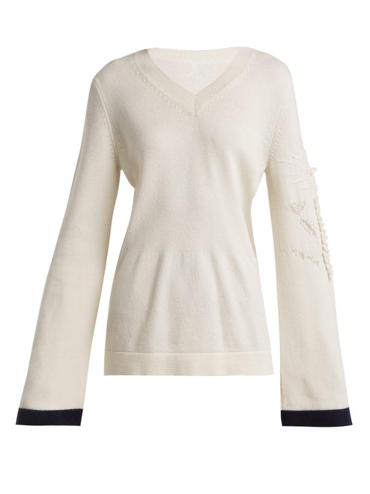 Barrie Floral-embroidered V-neck Sweater