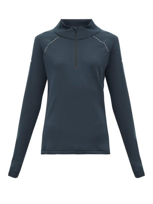 Matchesfashion.com Capranea - Zipped Funnel Neck Fleece Back Sweater - Womens - Navy