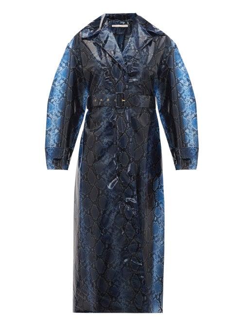 Matchesfashion.com Emilia Wickstead - Wilmer Python-print Pvc Trench Coat - Womens - Blue Multi