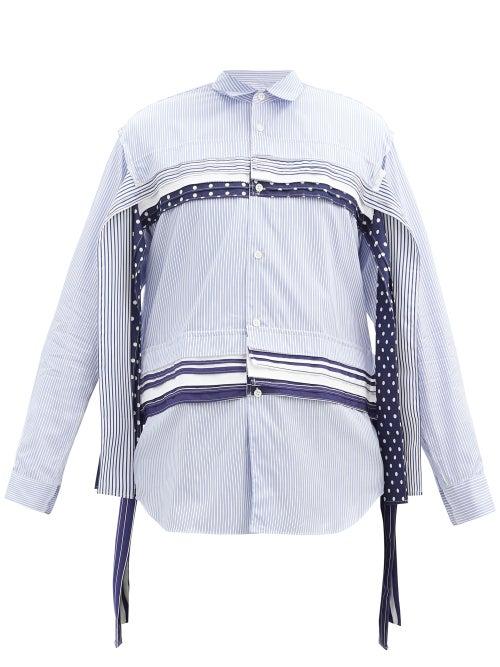 Matchesfashion.com Comme Des Garons Shirt - Polka Dot And Striped Panel Cotton-poplin Shirt - Mens - Blue Multi