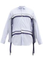 Matchesfashion.com Comme Des Garons Shirt - Polka Dot And Striped Panel Cotton-poplin Shirt - Mens - Blue Multi