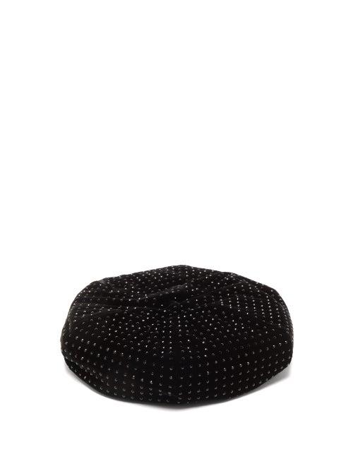Matchesfashion.com Saint Laurent - Crystal Embellished Velvet Beret - Womens - Black
