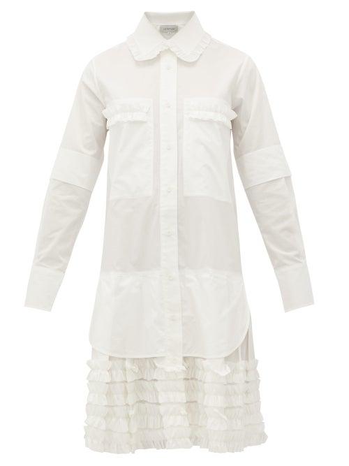 Matchesfashion.com Lee Mathews - Elsie Ruffle-trimmed Cotton-poplin Shirt Dress - Womens - White