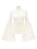 Jw Anderson - Bell-sleeve Cotton-knit Ribbed Sweater - Womens - Ivory