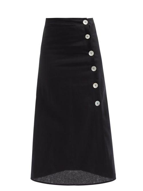 Matchesfashion.com Belize - Rosa Buttoned Linen Midi Skirt - Womens - Black