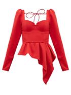Matchesfashion.com Self-portrait - Asymmetric Peplum Satin Top - Womens - Red