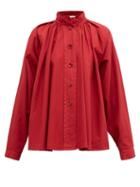 Matchesfashion.com Lemaire - High Neck Cotton Poplin Shirt - Womens - Red