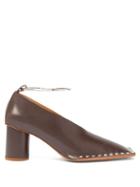 Matchesfashion.com Jil Sander - Studded Square Toe Leather Pumps - Womens - Dark Brown