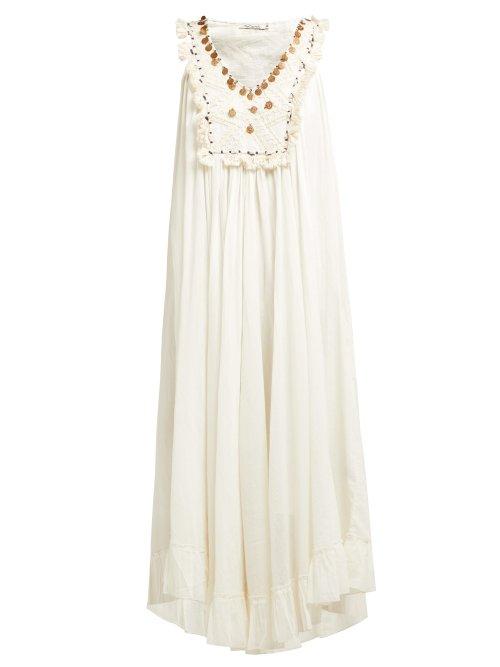 Matchesfashion.com Mes Demoiselles - Bodega Coin Embellished Cotton Midi Dress - Womens - Ivory
