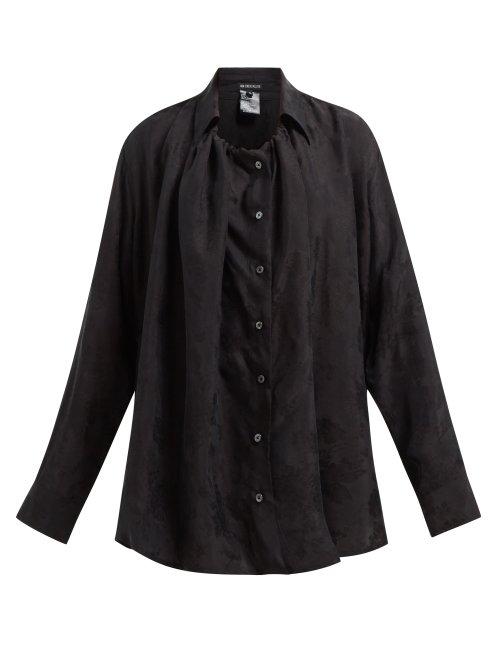 Matchesfashion.com Ann Demeulemeester - Floral Jacquard Drawstring Collar Oversized Shirt - Womens - Black