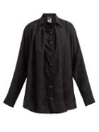 Matchesfashion.com Ann Demeulemeester - Floral Jacquard Drawstring Collar Oversized Shirt - Womens - Black