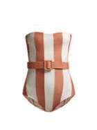 Matchesfashion.com Adriana Degreas - Porto Striped Strapless Swimsuit - Womens - Pink White