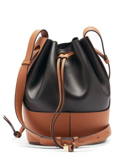 Matchesfashion.com Loewe - Balloon Small Bi-colour Drawstring-top Leather Bag - Womens - Black Tan