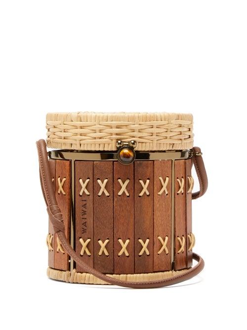 Matchesfashion.com Wai Wai - Bongo Rattan And Wood Bag - Womens - Brown